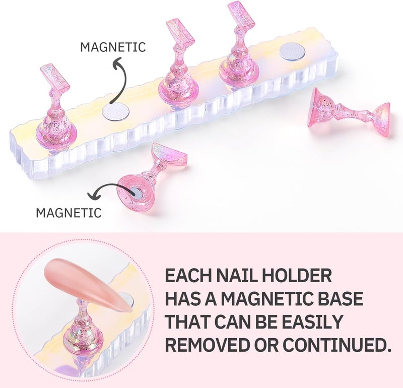 Etercycle 2 Set Nail Holder for Display Painting Nails - Aurora Acrylic Magnetic Practice Nail Stand Set - Fake Nail Holder for Press On Nails with Reusable Adhesive Putty (Aurora Pink) - Image 2